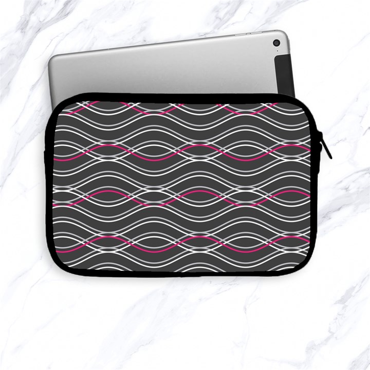 Black And Pink Waves Pattern Apple iPad Mini Zipper Case