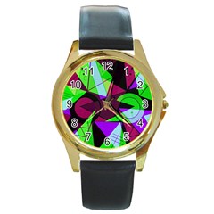 Modern Art Round Metal Watch (gold Rim) 