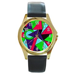 Modern Art Round Metal Watch (gold Rim) 