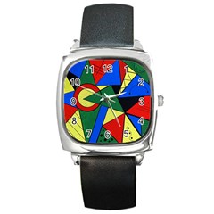 Modern Art Square Leather Watch