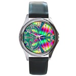 Modern Art Round Metal Watch (Silver Rim) Front