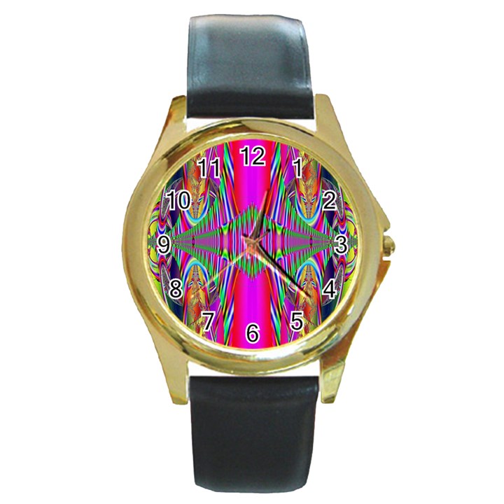 Modern Art Round Metal Watch (Gold Rim) 