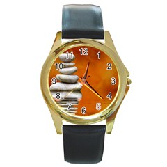 Balance Round Metal Watch (gold Rim)  by Siebenhuehner