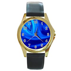 Wave Round Metal Watch (gold Rim)  by Siebenhuehner