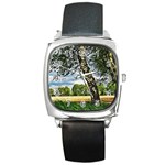 Trees Square Leather Watch Front