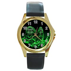 Modern Art Round Metal Watch (gold Rim) 