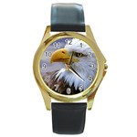 Bald Eagle Round Metal Watch (Gold Rim)  Front