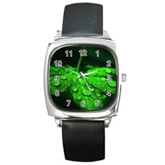 Waterdrops Square Leather Watch by Siebenhuehner