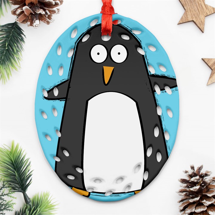 hello penguin Ornament (Oval Filigree)