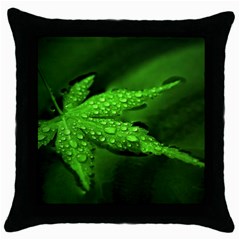 Leaf With Drops Black Throw Pillow Case