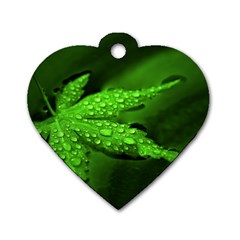 Leaf With Drops Dog Tag Heart (one Sided) 