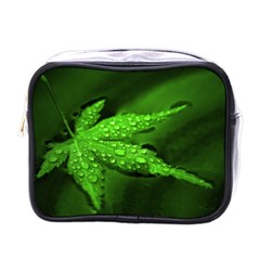 Leaf With Drops Mini Travel Toiletry Bag (one Side) by Siebenhuehner