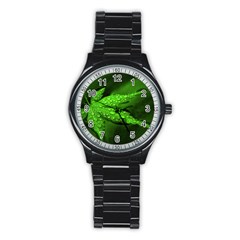 Leaf With Drops Sport Metal Watch (black)