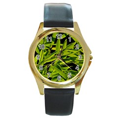 Bamboo Round Metal Watch (gold Rim) 