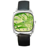 Bamboo Square Leather Watch Front