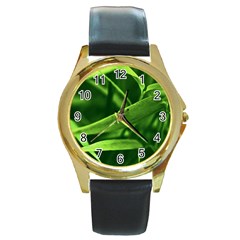 Bamboo Round Metal Watch (gold Rim) 