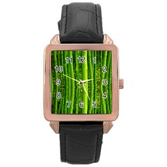 Bamboo Rose Gold Leather Watch  by Siebenhuehner