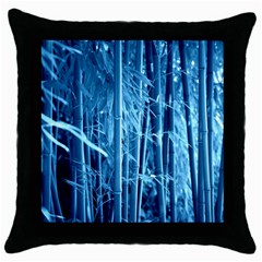 Blue Bamboo Black Throw Pillow Case