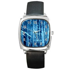 Blue Bamboo Square Leather Watch by Siebenhuehner