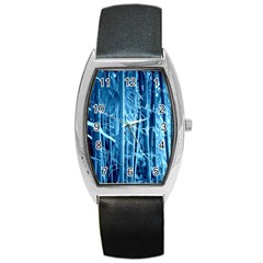 Blue Bamboo Tonneau Leather Watch by Siebenhuehner