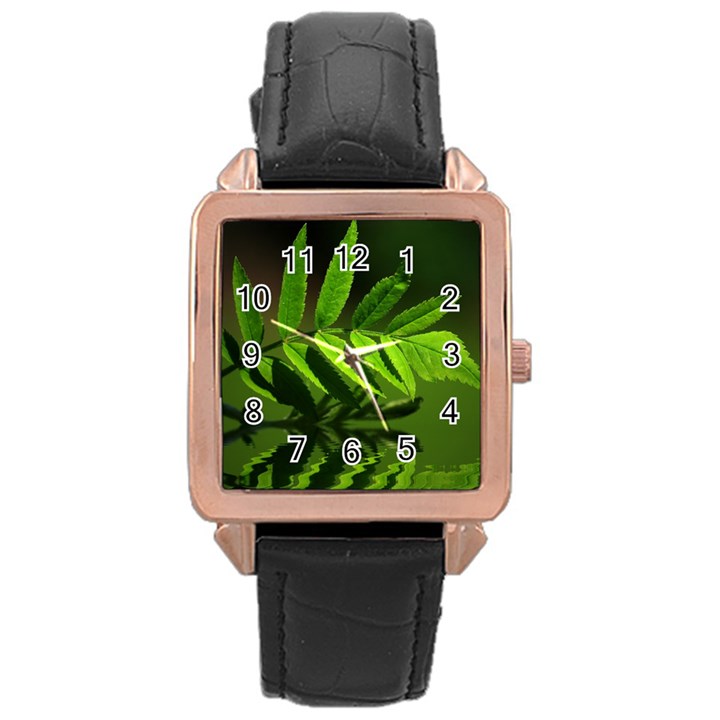 Leaf Rose Gold Leather Watch 