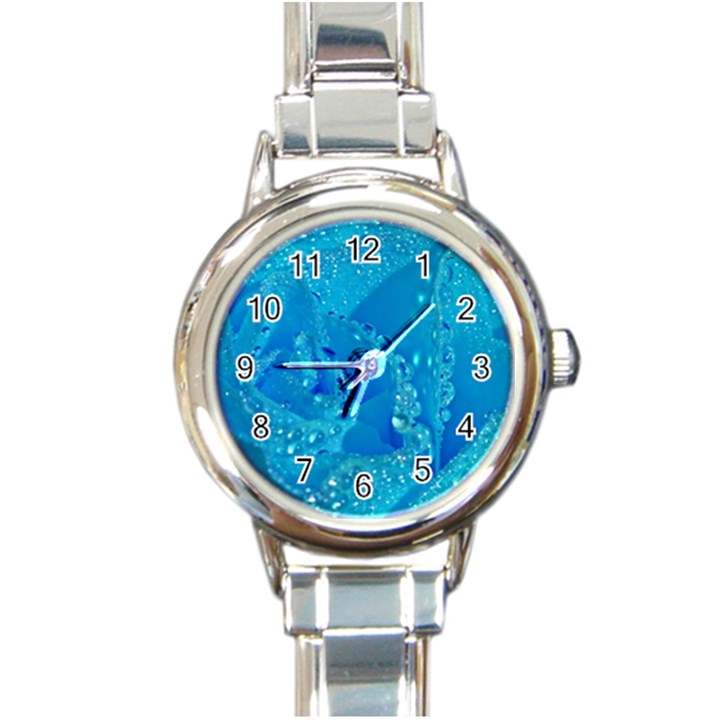 Blue Rose Round Italian Charm Watch