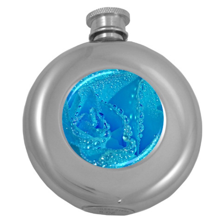 Blue Rose Hip Flask (Round)