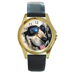 Cool Dog  Round Metal Watch (gold Rim) 