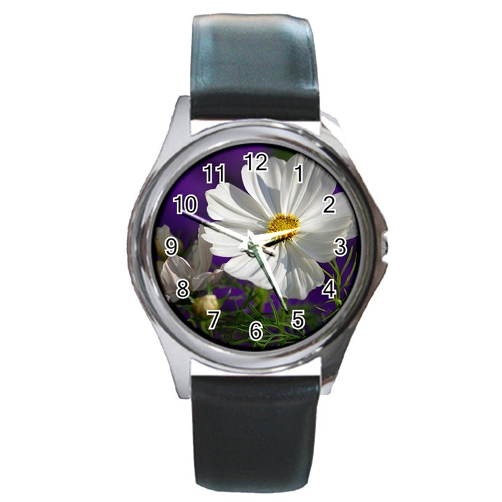 Cosmea   Round Metal Watch (Silver Rim)