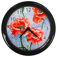 Poppies Wall Clock (black)