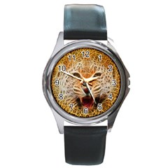 Electrified Fractal Jaguar Round Metal Watch by TheWowFactor