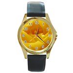 Yellow Rose Round Metal Watch (Gold Rim)  Front