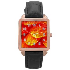 Waterdrops Rose Gold Leather Watch  by Siebenhuehner