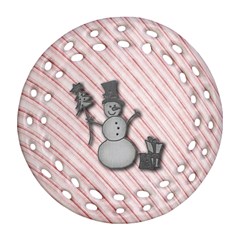 Happy Little Snowman Round Filigree Ornament (two Sides)