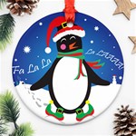 Enthusiastic Christmas Penguin  Round Ornament Front