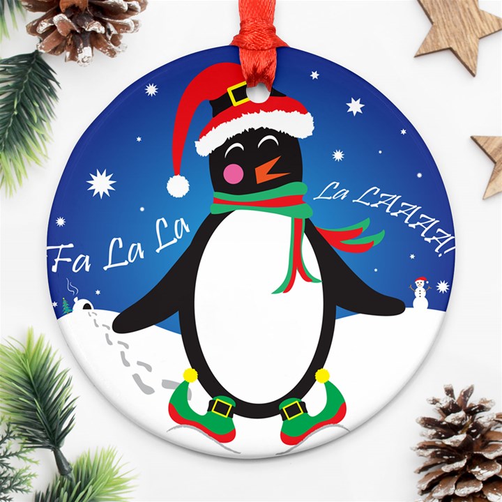 Enthusiastic Christmas Penguin  Round Ornament