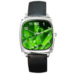 Waterdrops Square Leather Watch Front