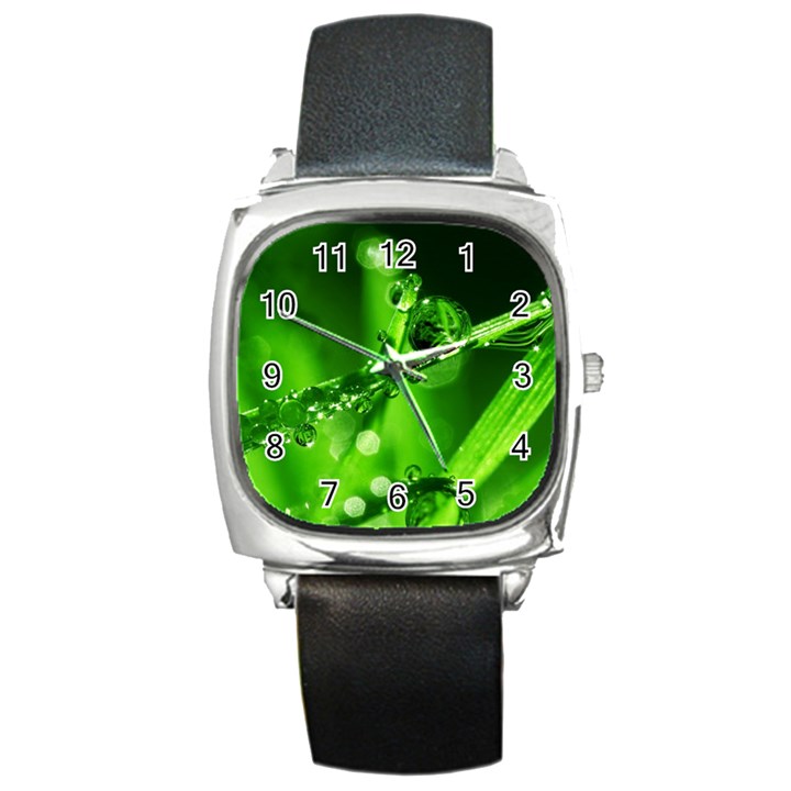 Waterdrops Square Leather Watch