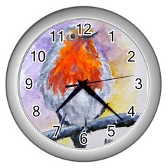 Robin Red Breast Wall Clock (silver) by ArtByThree