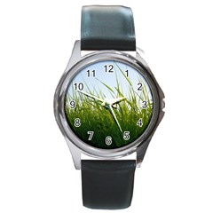 Grass Round Metal Watch (silver Rim)