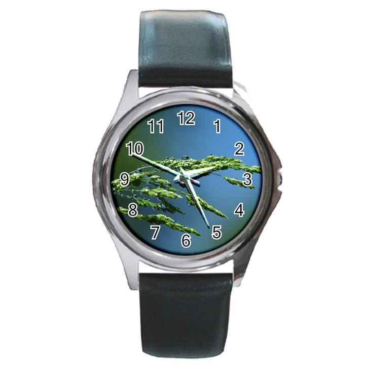 Waterdrops Round Metal Watch (Silver Rim)