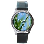 Waterdrops Round Metal Watch (Silver Rim) Front