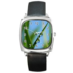 Waterdrops Square Leather Watch