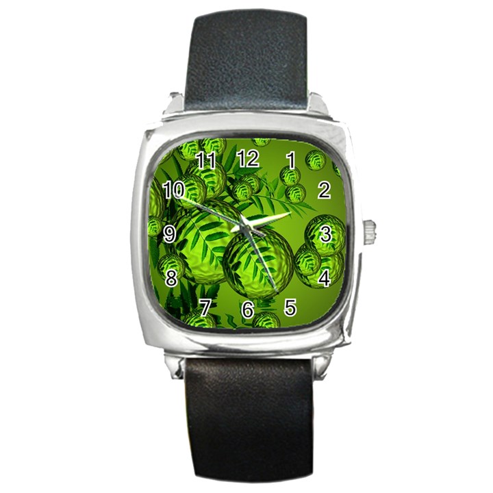 Magic Balls Square Leather Watch