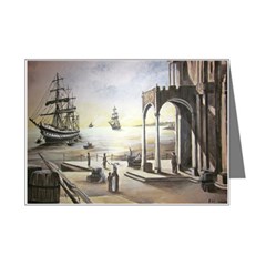 Waiting At The Docks Mini Greeting Card by ArtByThree