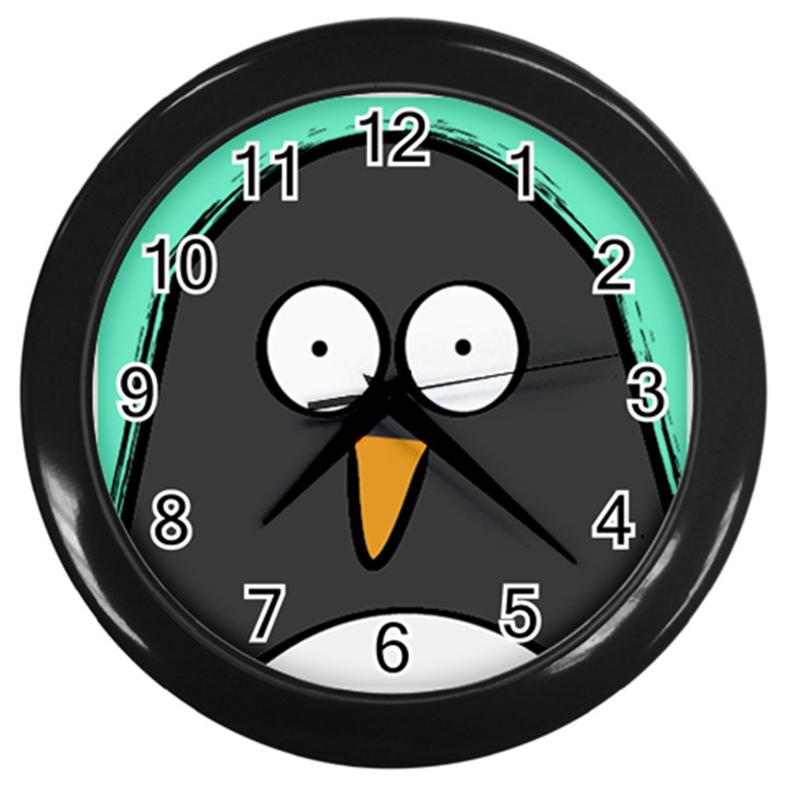 Penguin Close Up Wall Clock (Black)