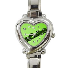 Green Drops Heart Italian Charm Watch  by Siebenhuehner