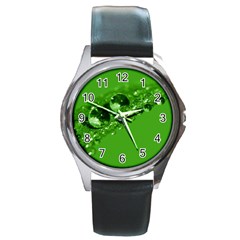 Green Drops Round Metal Watch (silver Rim) by Siebenhuehner