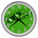 Green Drops Wall Clock (Silver) Front