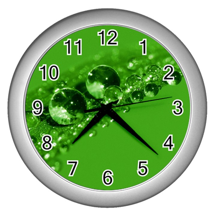 Green Drops Wall Clock (Silver)